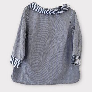 Talbots Sabrina Portrait Collar Rolled Neck Blouse Blue White Stripes Size SP
